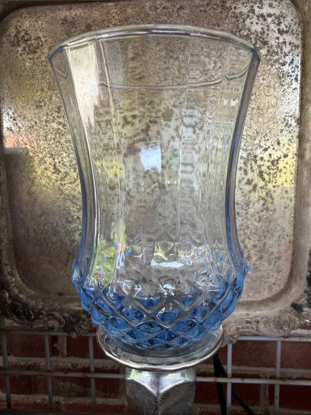 Translucent Blue Glass Accent Vase with Textured Base